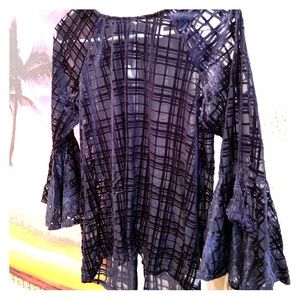 Lauren Conrad bell sleeve sheer blue top